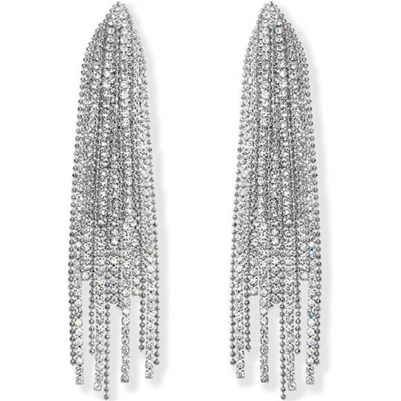 Chic Simulated Diamond Dangle Earrings - Hypoallergenic - Picture 1 of 7